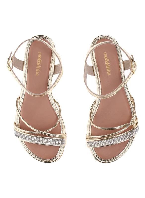 موليكينها Molekinha Infant Girls Sandals With Back Strap Gold | Made In Brazil