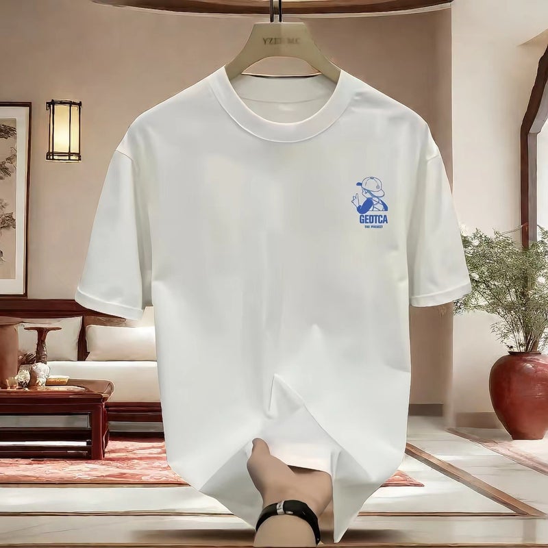 Long-Staple Cotton Internet-Famous Short-Sleeved Men'S T-Shirt New Fashion Summer Round Neck Fashion Brand Ins Casual Top Breathable - Image 3