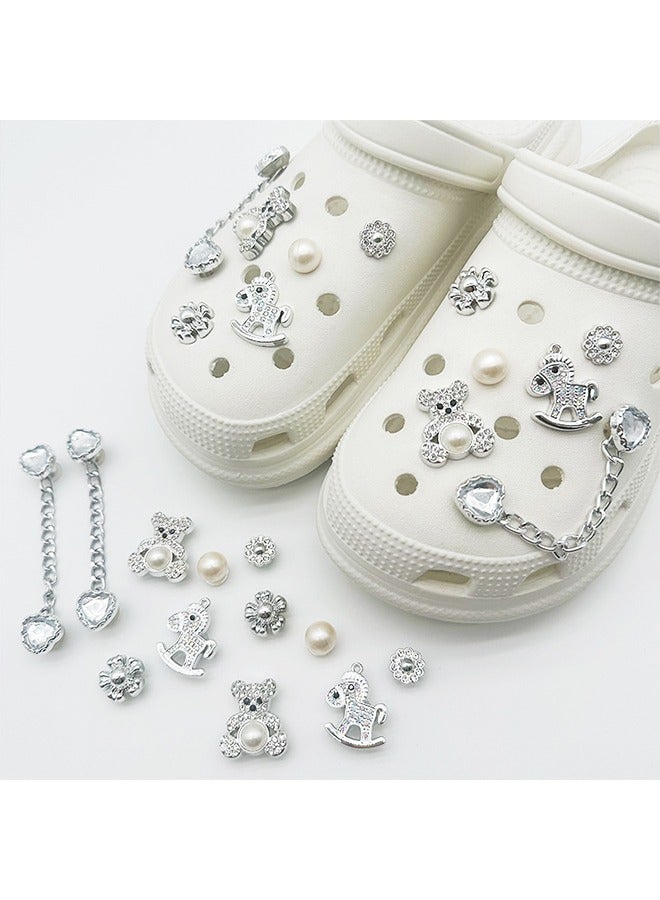 12 PCS Bling Shoe Charms, Pearl Diamond Chain Shiny Little Bear Charms Decoration, Favors Gifts for Birthday Party - Image 1