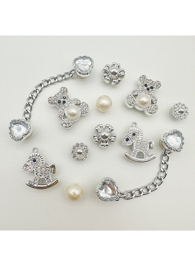 12 PCS Bling Shoe Charms, Pearl Diamond Chain Shiny Little Bear Charms Decoration, Favors Gifts for Birthday Party - Image 3