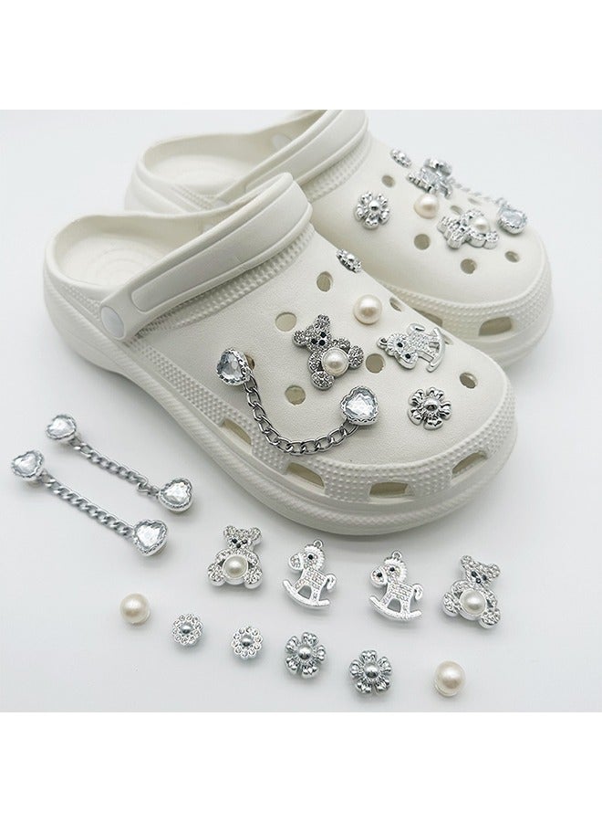 12 PCS Bling Shoe Charms, Pearl Diamond Chain Shiny Little Bear Charms Decoration, Favors Gifts for Birthday Party - Image 4