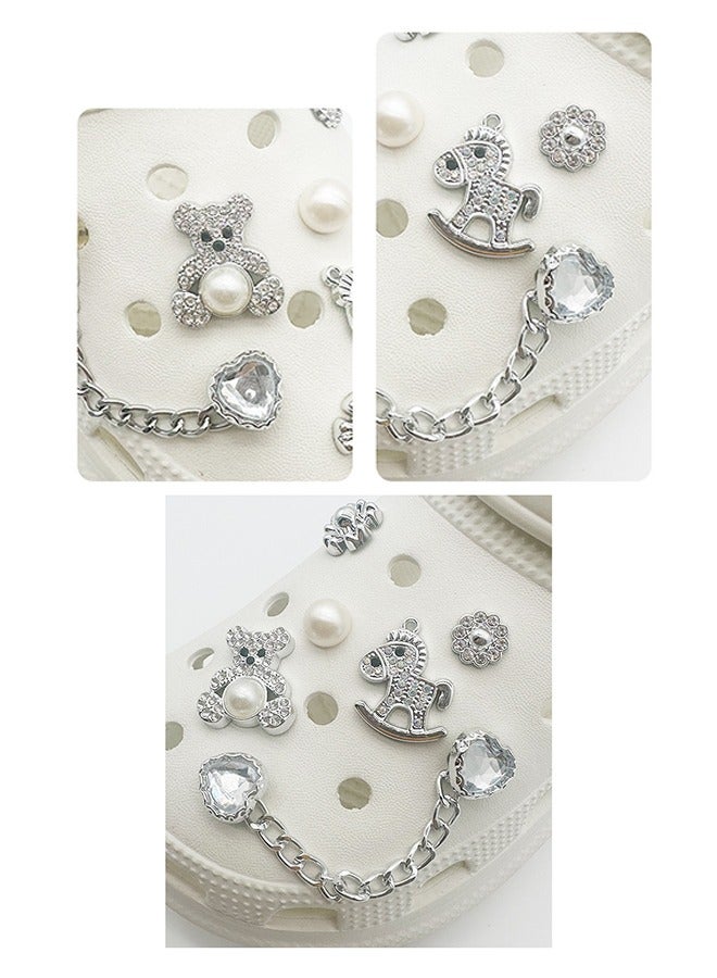 12 PCS Bling Shoe Charms, Pearl Diamond Chain Shiny Little Bear Charms Decoration, Favors Gifts for Birthday Party - Image 5