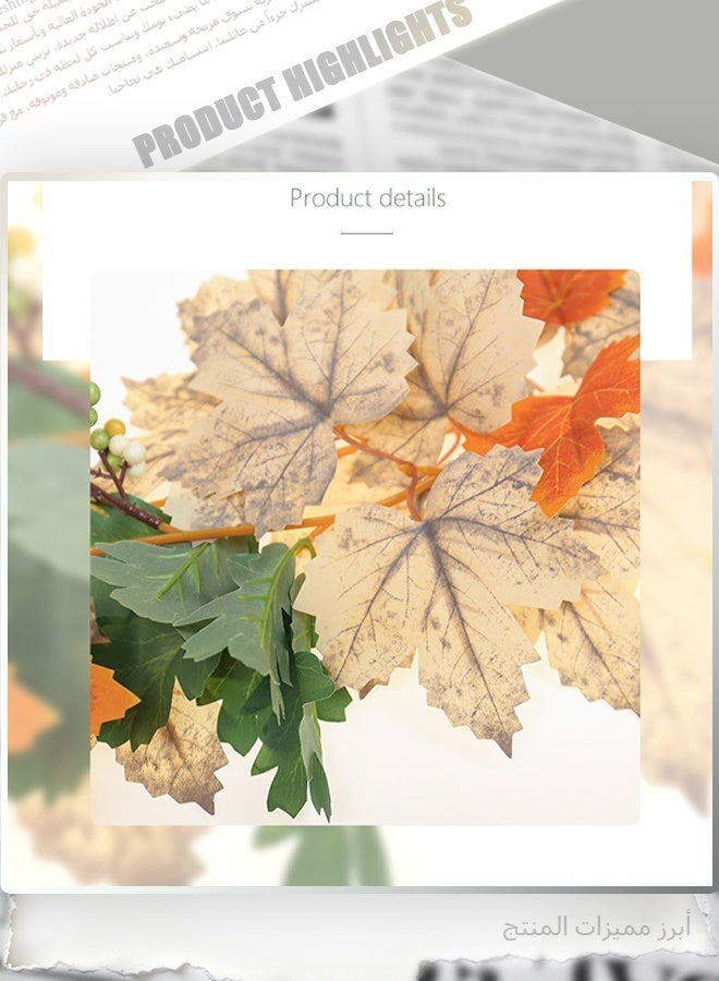 Artificial Autumn Fall Garland Maple Leaves Vine, 6.9ft (175cm) Thanksgiving Halloween Decoration with Pumpkins, Rustic Faux Foliage for Home Fireplace Table Mantel - Image 2