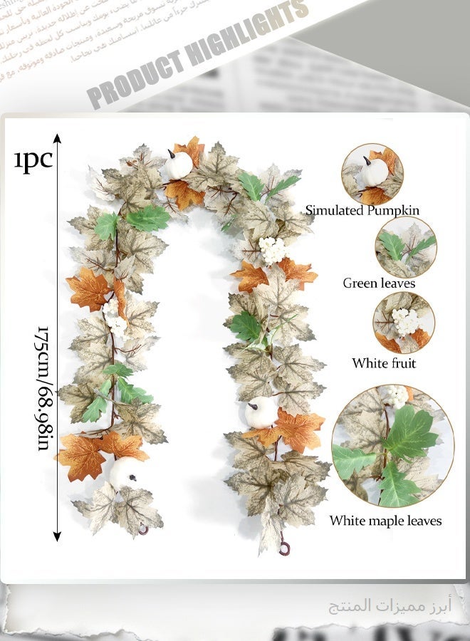 Artificial Autumn Fall Garland Maple Leaves Vine, 6.9ft (175cm) Thanksgiving Halloween Decoration with Pumpkins, Rustic Faux Foliage for Home Fireplace Table Mantel - Image 4