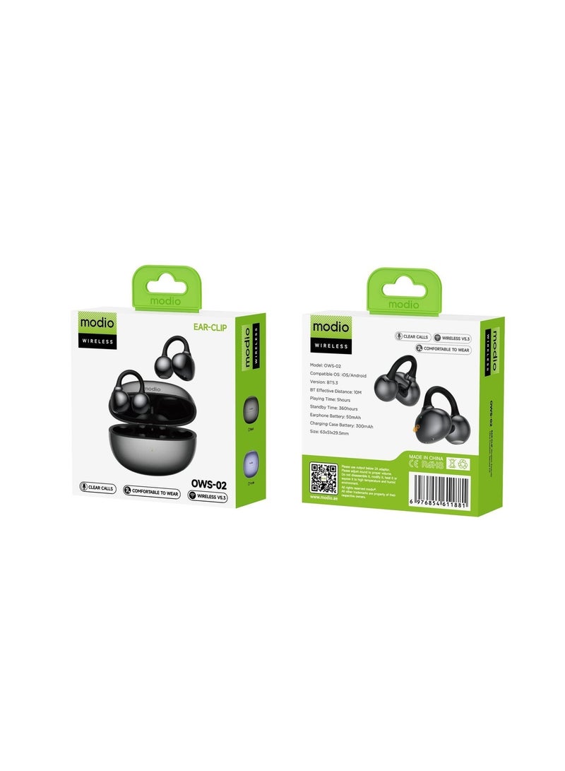 modio Open-Ear Wireless Ear Clip Earbuds, Bluetooth 5.3, Lightweight, Touch Control, Long Battery Life – Black - Image 5