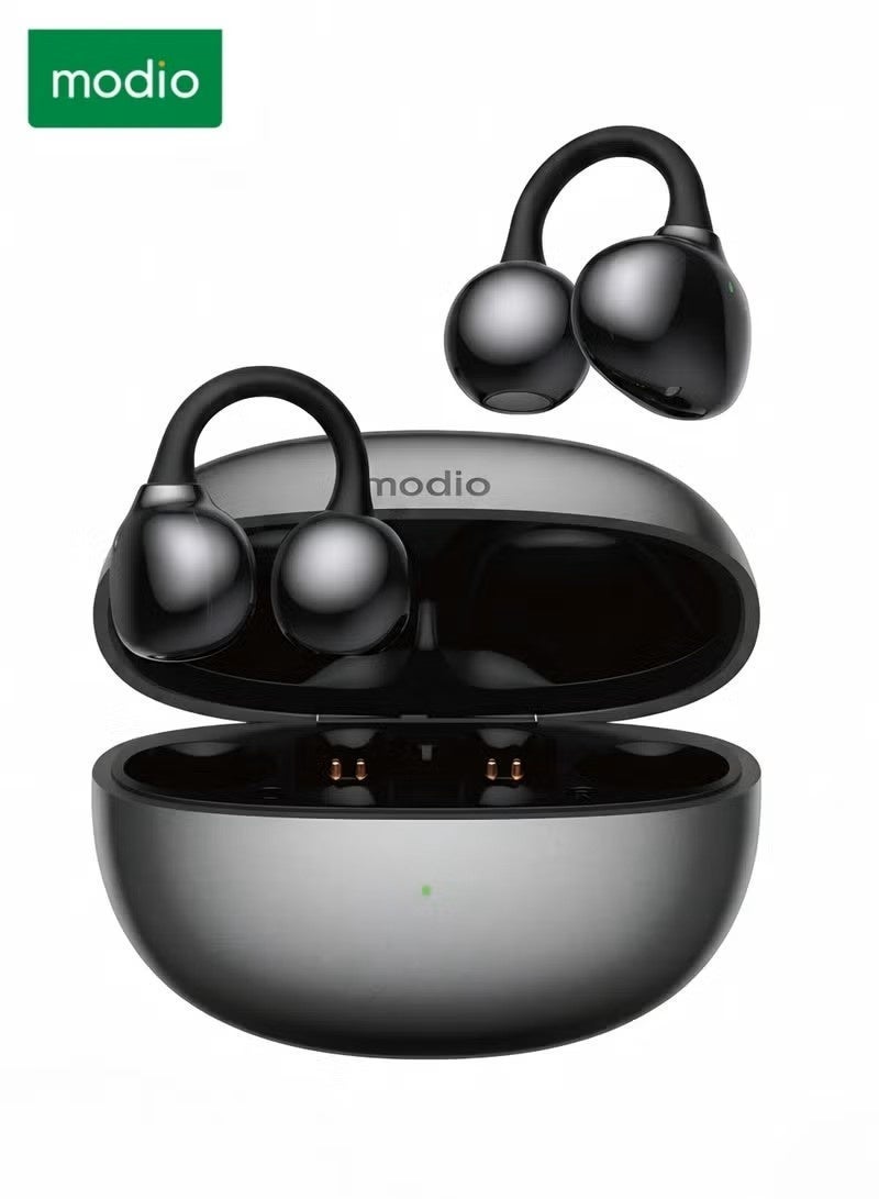 modio Open-Ear Wireless Ear Clip Earbuds, Bluetooth 5.3, Lightweight, Touch Control, Long Battery Life – Black - Image 1