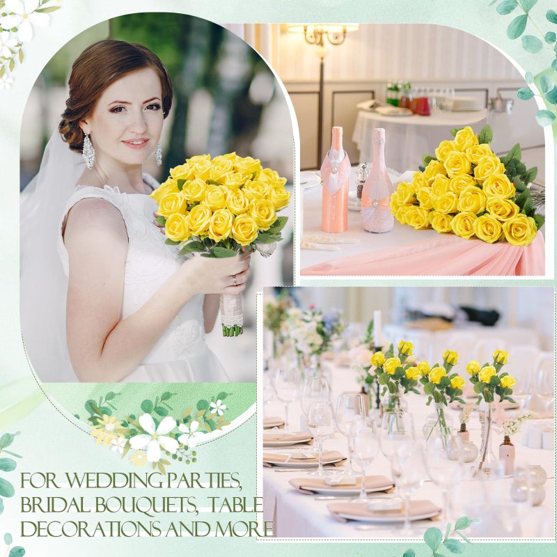 Hotop 80 Pcs Rose Artificial Flowers Bulk with Long Stem, Silk Roses Realistic Fake Flowers Bouquet for Wedding Table Centerpieces Bridal Shower Party Home Decorations(Yellow) - Image 5