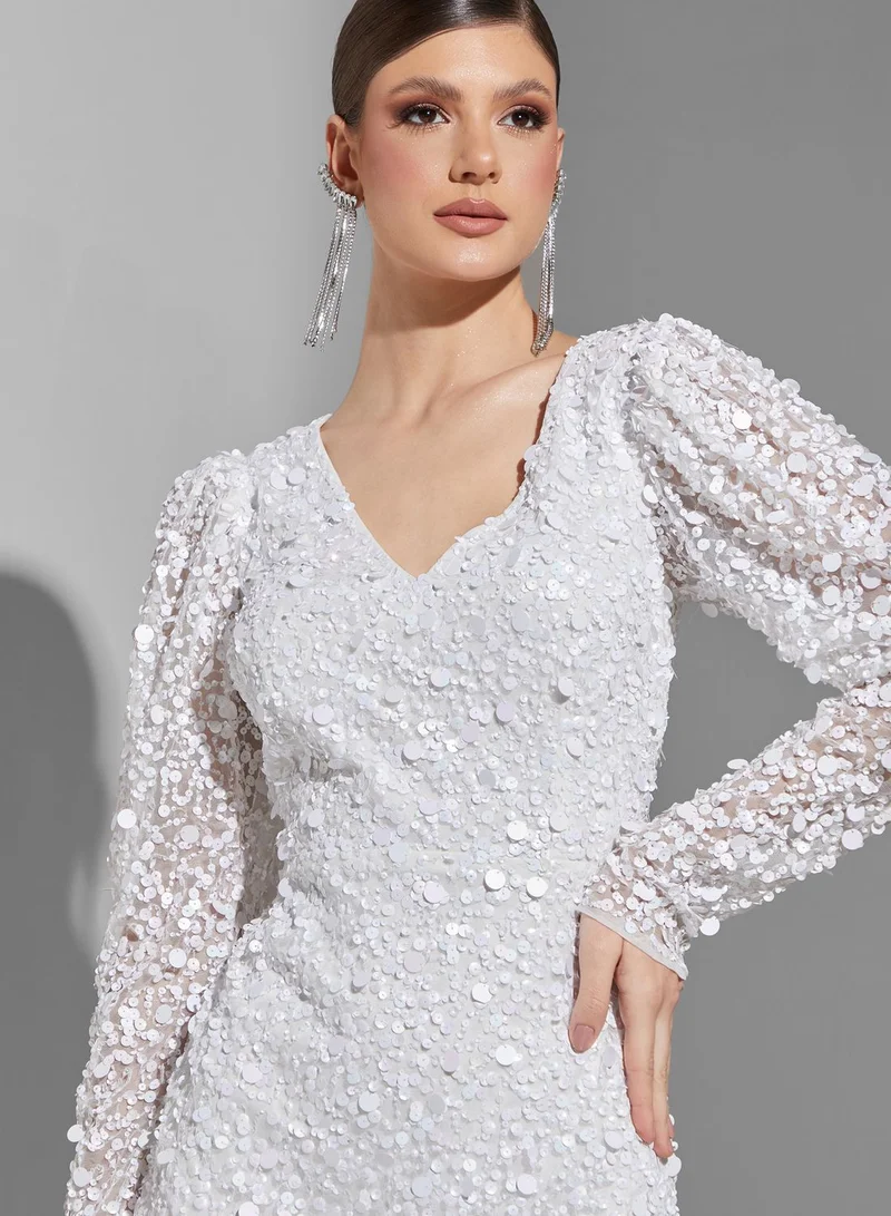 Namshi x Youmna Shimmer Puff Sleeve Dress