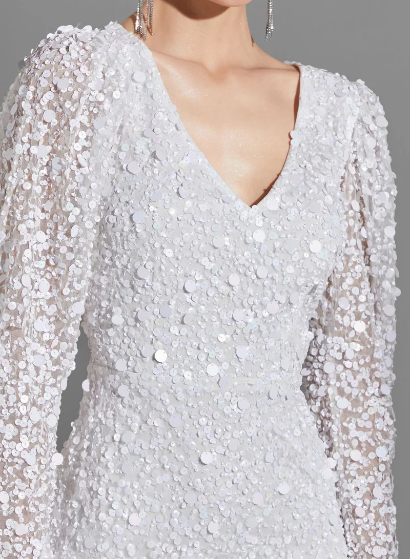 Namshi x Youmna Shimmer Puff Sleeve Dress