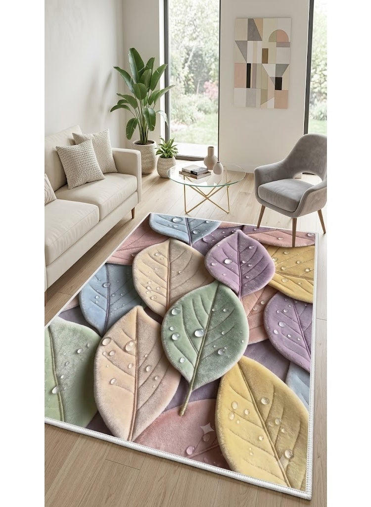 Premium 7D Carpet Alternative, 3D Leaf & Dewdrop Design in Soft Pastels, Washable & Anti-Slip - Size 180x280 cm - Image 2