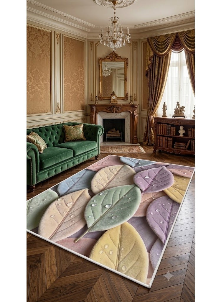 Premium 7D Carpet Alternative, 3D Leaf & Dewdrop Design in Soft Pastels, Washable & Anti-Slip - Size 180x280 cm - Image 1