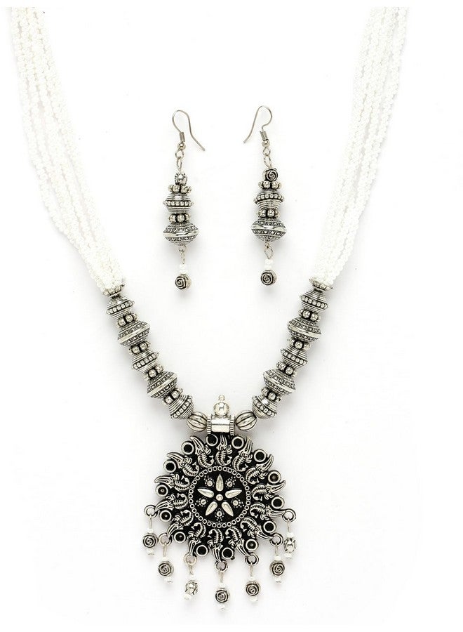Sukkhi Ethnic Oxidised Silver Plated Floral Stylish Beads Long Necklace Set And Earring | Jewellery Set For Women (NS105588) - Image 5