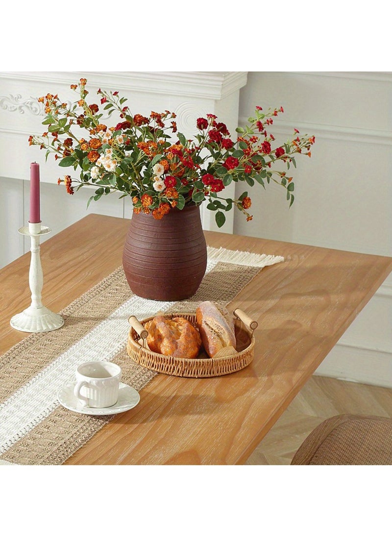 MileMelo Tablecloth - Table Runner with Tassels Cotton Hessian, Splicing Cotton Linen Table Runners, Soft Table Runner for Festive Wedding Table Decoration Brown 12*70.9inch  - Image 5