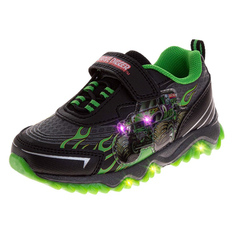 Josmo Kids Monster Jam Grave Digger LED Light Up Shoes Megalodon Monster Truck Shoes for Boys El Toro Loco Black Green (Size 6 Toddler) - Image 1