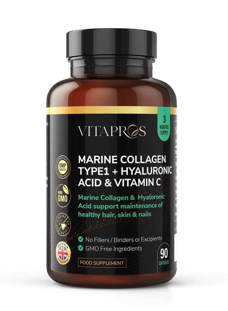 VITAPROS Marine Collagen Type I + Hyaluronic Acid & Vitamin C – Beauty Collagen for Skin, Hair & Connective Tissue - Image 1