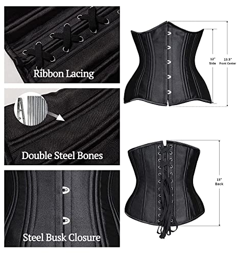 SHAPERX Women 24 Double Steel Boned Longline Heavy Duty Waist Training Corsets Body Shaper,SZ1971-Black-L - Image 4