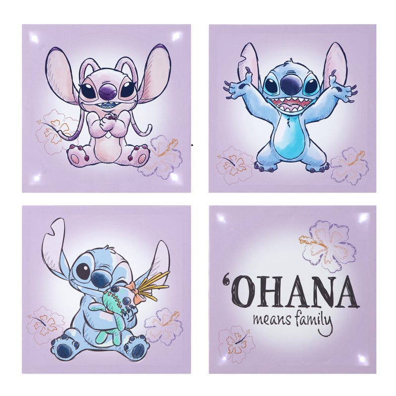 Idea Nuova Disney Stitch 4-Pack Canvas LED Wall Art Set,Childrenâ€™s Hanging Wall DÃ©cor for Bedroom & Playroom, Each Piece 11" x 11" - Image 1