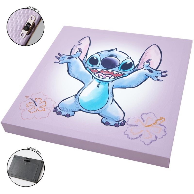 Idea Nuova Disney Stitch 4-Pack Canvas LED Wall Art Set,Childrenâ€™s Hanging Wall DÃ©cor for Bedroom & Playroom, Each Piece 11" x 11" - Image 4