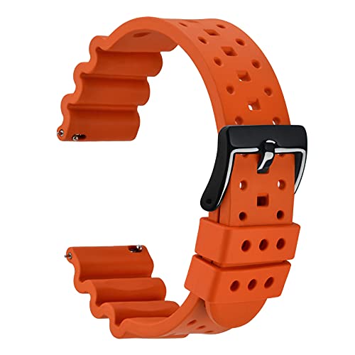 WOCCI 24mm Ventilated Watch Band for Men FKM Rubber Black Buckle Pumpkin Orange - Image 1