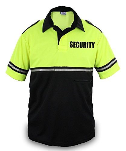 First Class Two Tone Security Bike Patrol Shirt with Reflective Stripes and Zipper Pocket (Lime Green and Black) (Large) - Image 2