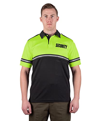 First Class Two Tone Security Bike Patrol Shirt with Reflective Stripes and Zipper Pocket (Lime Green and Black) (Large) - Image 4