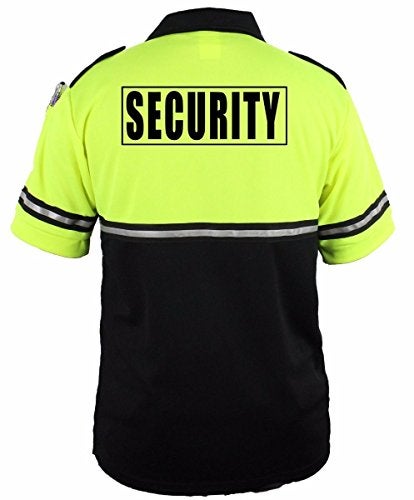 First Class Two Tone Security Bike Patrol Shirt with Reflective Stripes and Zipper Pocket (Lime Green and Black) (Large) - Image 3