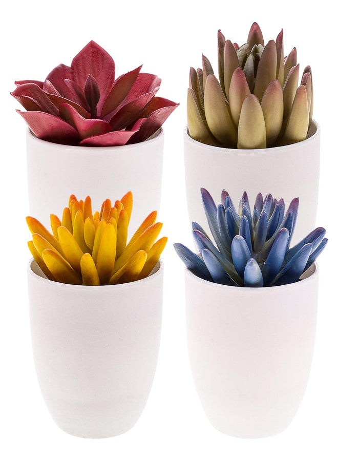 Gresorth 4 Pack Artificial Succulents Plant Decoration in Pots Fake Aloe Purple Ornament Faux Yellow Mini Potted Display for Kitchen Party - Image 1