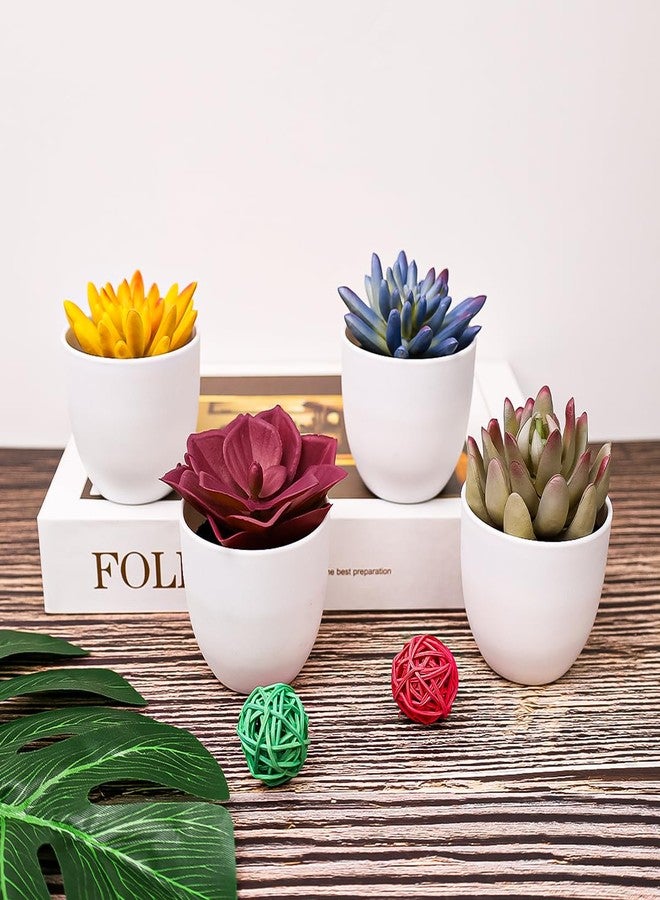 Gresorth 4 Pack Artificial Succulents Plant Decoration in Pots Fake Aloe Purple Ornament Faux Yellow Mini Potted Display for Kitchen Party - Image 4