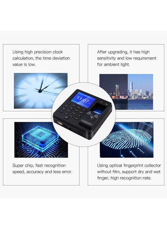 Generic - Access Control Time Attendance Machine Fingerprint/Password/ID Card Recognition Time Clock with 2.4 Inch Display Screen Employee Checking-in Recorder Multi-language Support U Disk Export Report - Image 1
