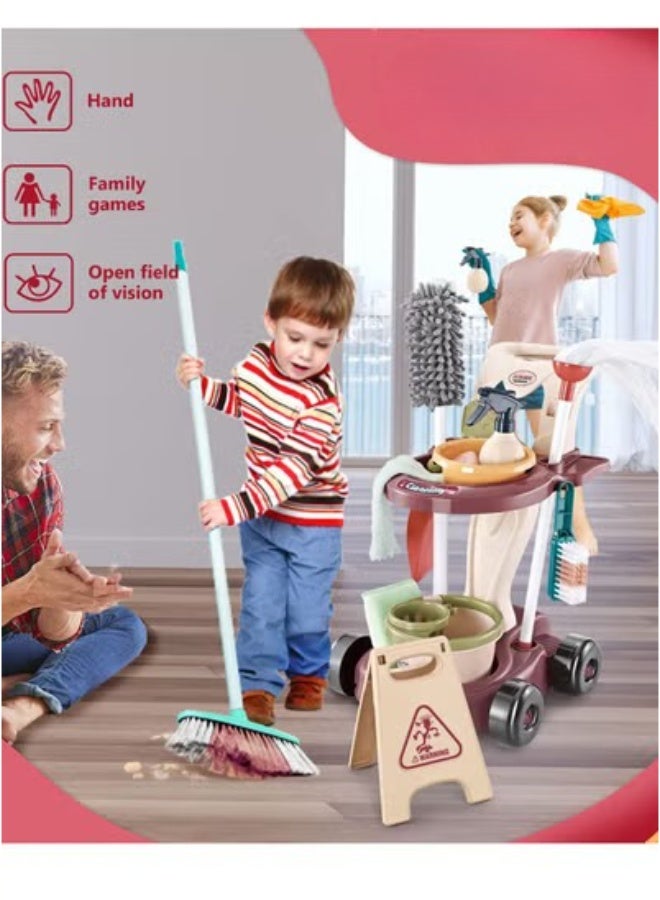 XiuWoo Kids Cleaning Set for Toddlers, Detachable 20 Pcs Pretend Play Set, Educational Toddler Cleaning Carts - Image 4