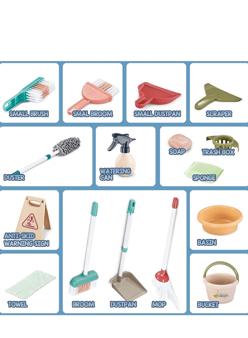 XiuWoo Kids Cleaning Set for Toddlers, Detachable 20 Pcs Pretend Play Set, Educational Toddler Cleaning Carts - Image 2