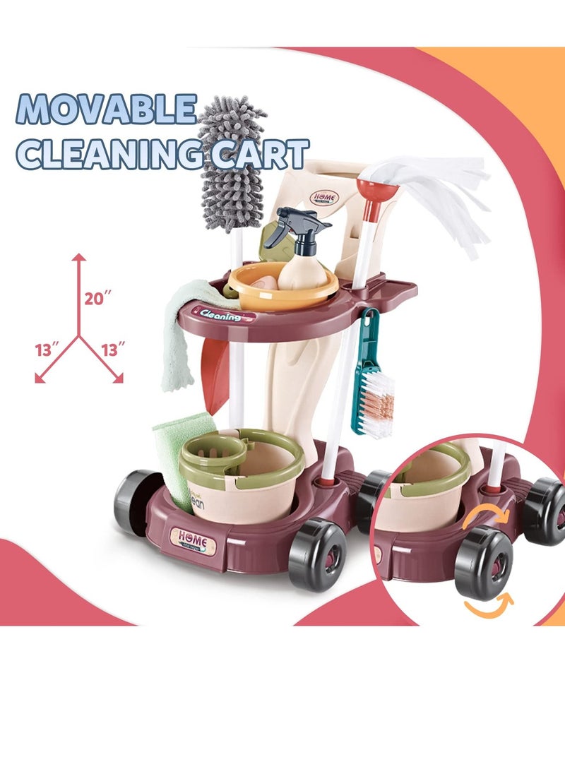 XiuWoo Kids Cleaning Set for Toddlers, Detachable 20 Pcs Pretend Play Set, Educational Toddler Cleaning Carts  - Image 2