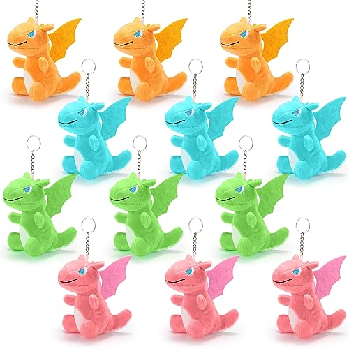 Siifert 12 Pcs Dragon Plush Stuffed Animals Bulk Gift Cute Dinosaur Plush Keychain for Present Kid Birthday Favor - Image 1
