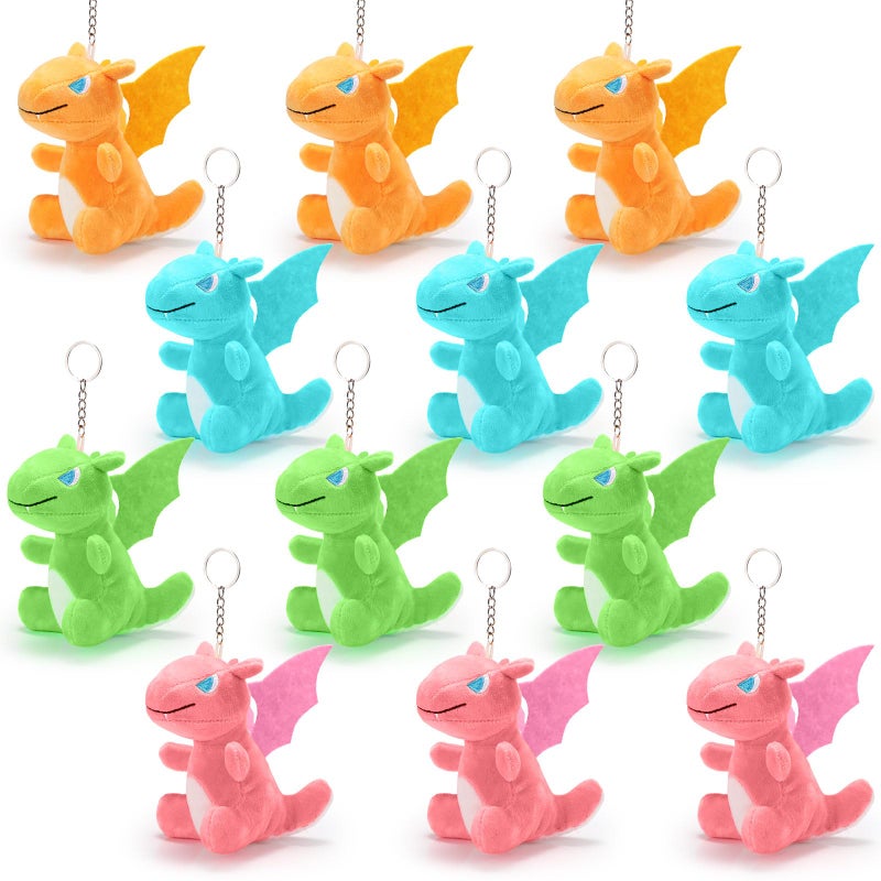 Siifert 12 Pcs Dragon Plush Stuffed Animals Bulk Gift Cute Dinosaur Plush Keychain for Present Kid Birthday Favor - Image 3