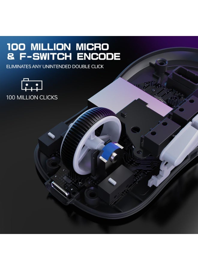 ATTACK SHARK X3MAX Wireless Gaming Mouse,PixArt PAW3950 Gaming Sensor,Up to 42K DPI,100 Million Micro,49g Lightweight Tri-Mode(BT5.2/2.4Ghz/Wired) Mice with Coiled Cable-White&Tape - Image 5