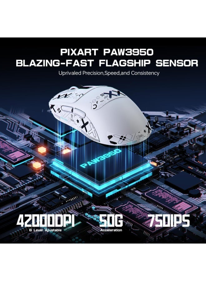 ATTACK SHARK X3MAX Wireless Gaming Mouse,PixArt PAW3950 Gaming Sensor,Up to 42K DPI,100 Million Micro,49g Lightweight Tri-Mode(BT5.2/2.4Ghz/Wired) Mice with Coiled Cable-White&Tape - Image 3