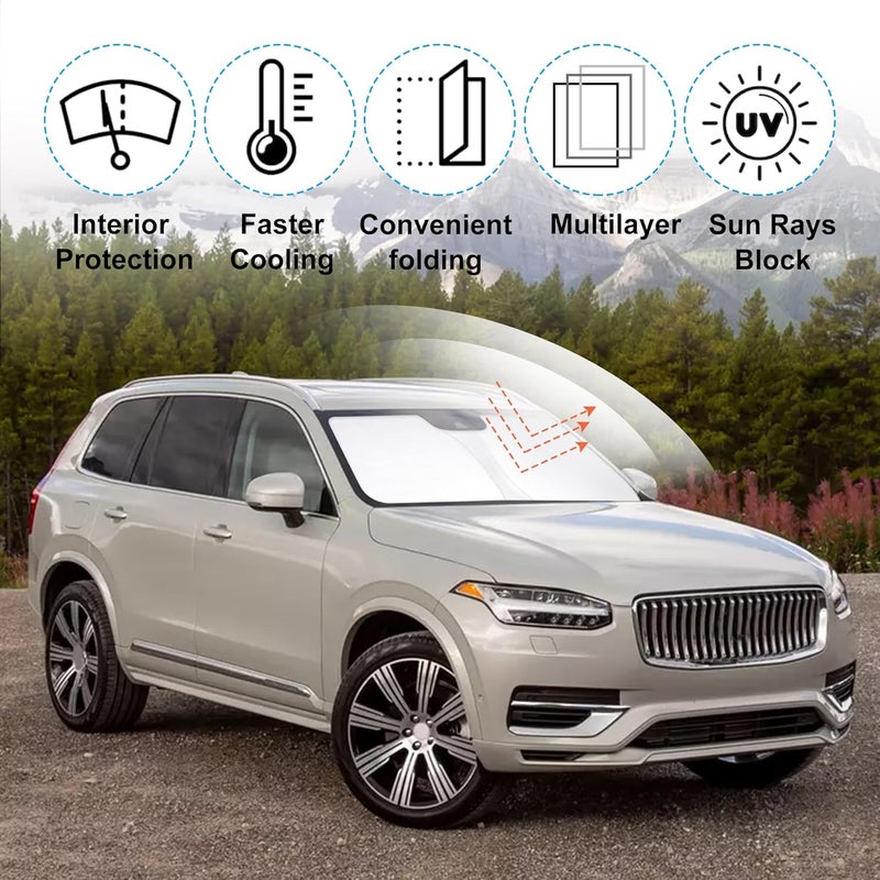 إل إتش إف لايف حاجب شمسي للزجاج الأمامي مصمم خصيصًا لسيارة Volvo XC90 موديلات 2016-2024 2025 2026، ملحق قابل للطي، يحمي السيارة من أشعة الشمس وأضرار الحرارة، ويحافظ على برودة السيارة. - Image 2