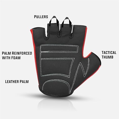 RUBX Gym Gloves for Men & Women – Half Finger Workout Gloves for Weightlifting, Training, Fitness,Biking,Hand Protection & Grip Strength – Gym Accessories (Red & Black Size-L) - Image 3