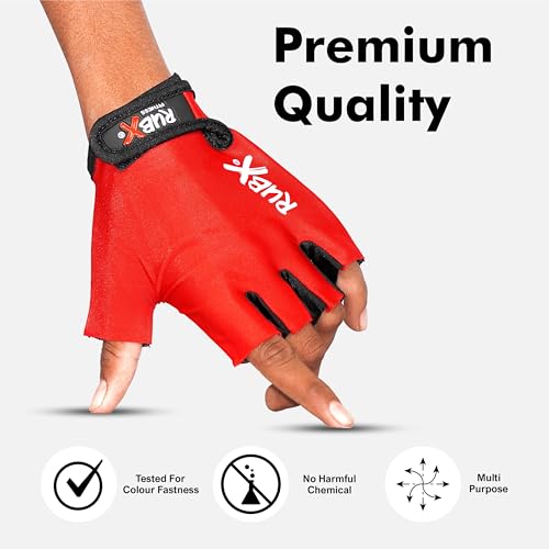 RUBX Gym Gloves for Men & Women – Half Finger Workout Gloves for Weightlifting, Training, Fitness,Biking,Hand Protection & Grip Strength – Gym Accessories (Red & Black Size-L) - Image 5