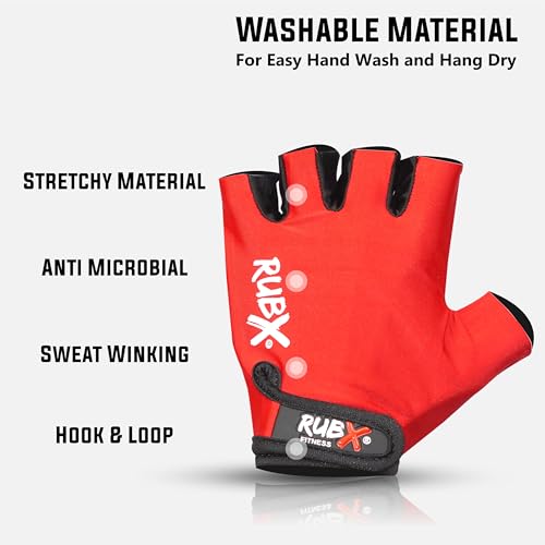 RUBX Gym Gloves for Men & Women – Half Finger Workout Gloves for Weightlifting, Training, Fitness,Biking,Hand Protection & Grip Strength – Gym Accessories (Red & Black Size-L) - Image 2