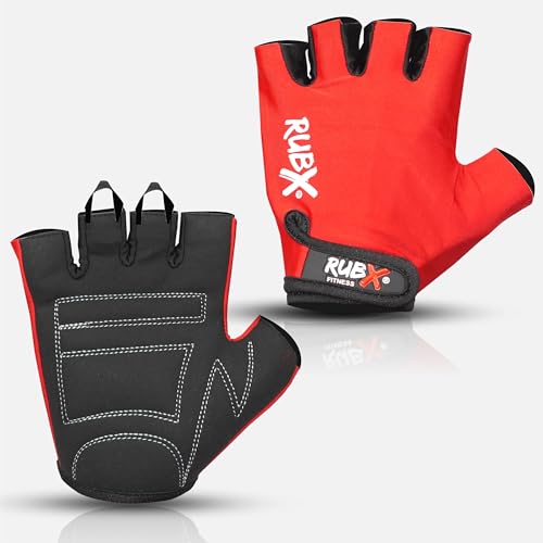 RUBX Gym Gloves for Men & Women – Half Finger Workout Gloves for Weightlifting, Training, Fitness,Biking,Hand Protection & Grip Strength – Gym Accessories (Red & Black Size-L) - Image 1