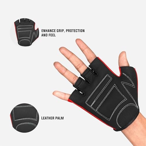 RUBX Gym Gloves for Men & Women – Half Finger Workout Gloves for Weightlifting, Training, Fitness,Biking,Hand Protection & Grip Strength – Gym Accessories (Red & Black Size-L) - Image 4