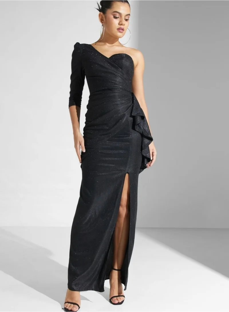 Fashonara  One Shoulder Shimmery Black Dress for Women | Best Price UAE