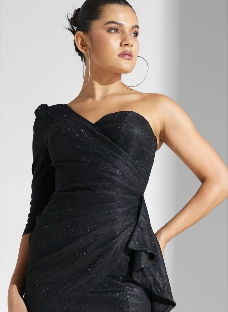 Fashonara  One Shoulder Shimmery Black Dress for Women | Best Price UAE