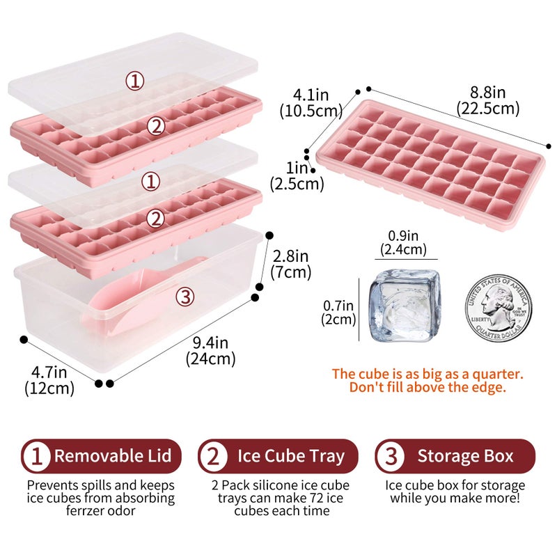 CZWL&HG Food-grade Silicone Ice Cube Tray with Lid and Storage Bin for Freezer, Easy-Release 2 * 36 Small Nugget Ice Trays 1 ice Bucket & Scoop, Flexible Ice Cube Molds with Ice Container - Image 2