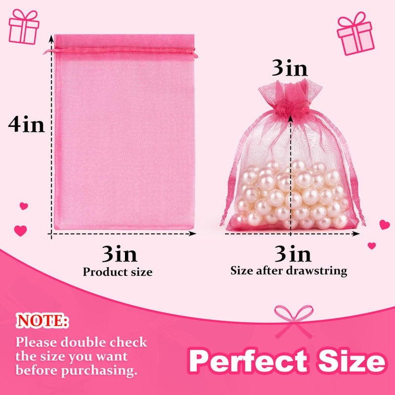 Crweety 50 Pcs 3x4 Inch Hot Pink Organza Bags, Small Mesh Gift Bags for Birthday Party, Baby Shower, Bridal Shower Favor, Christmas Treat, Delicate Jewelry Pouches for Valentine Mother's Day - Image 2