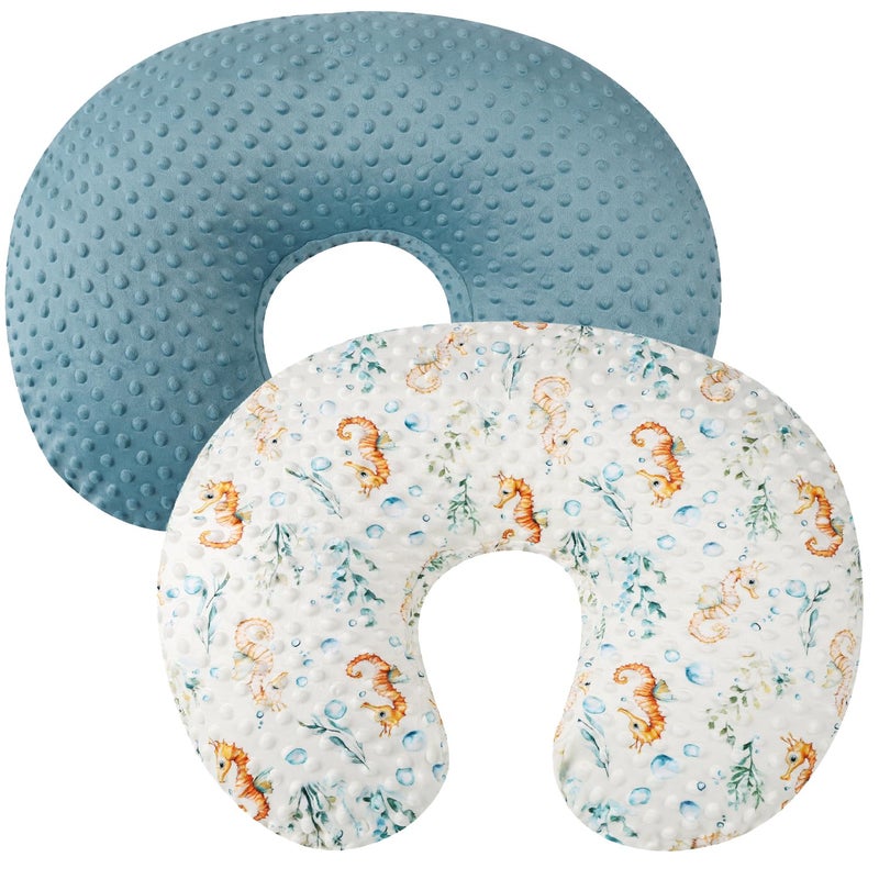 Bilokonda Dot Nursing Pillow Cover Set 2 Pack Nursing Pillow Slipcovers, Ultra Soft Compatible with Boppy Pillow,Standard Pillow for Baby Boy Girl Blue, Seahorse - Image 1