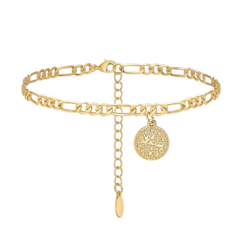 Lcherry 14k Gold-Plated Anklets for Women Dainty Zodiac Constellation Waterproof Ankle Bracelet Zodiac Sign Disc Virgo Anklet - Image 1
