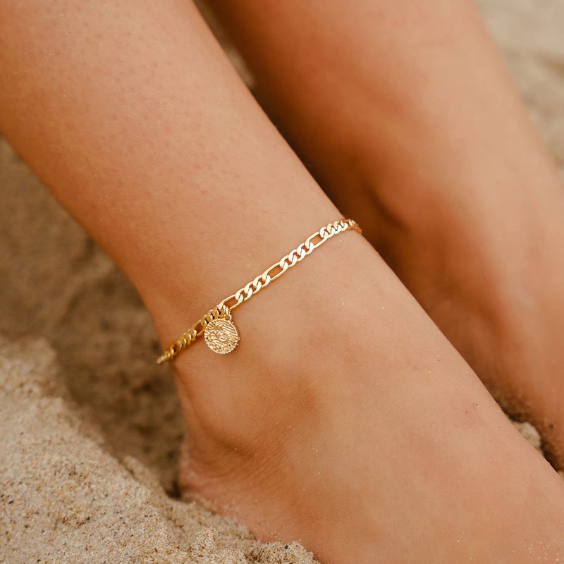Lcherry 14k Gold-Plated Anklets for Women Dainty Zodiac Constellation Waterproof Ankle Bracelet Zodiac Sign Disc Virgo Anklet - Image 4