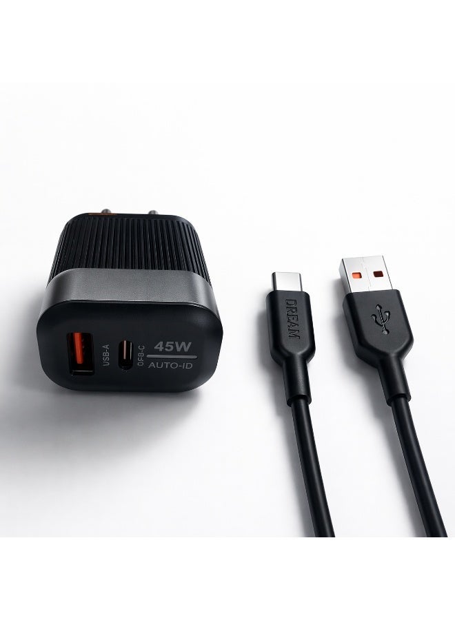 Dream D-1774 Super Fast Charger 45W – Dual Port USB-A & USB-C –AUTO-ID Technology–Safe Chargin – With USB-C Cable - Image 5